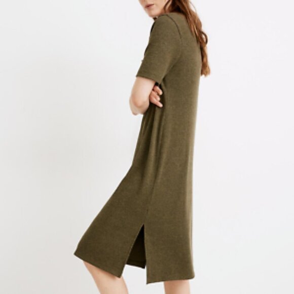 Madewell Pocket Tee Midi Dress Womens Small Green Ribbed Short Sleeve Casual - Picture 2 of 15